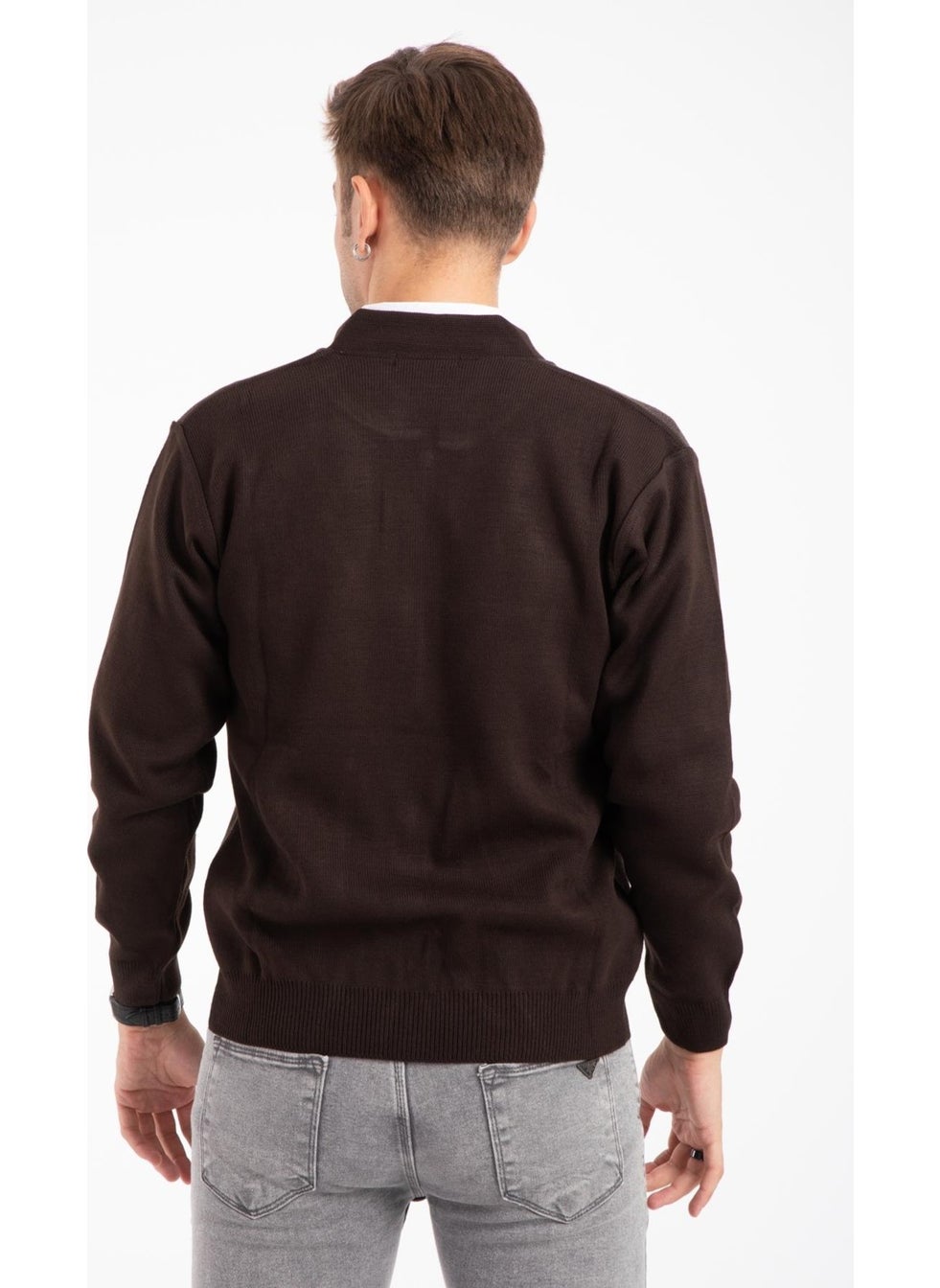 Men's Middle Age and Above Knitwear Acrylic Zippered Winter Dad Cardigan 2062-Coffee Color