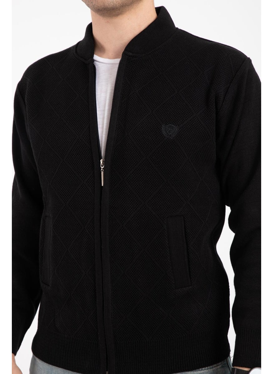 Men's Middle Age and Above Knitwear Acrylic Zippered Winter Dad Cardigan 2073-Black