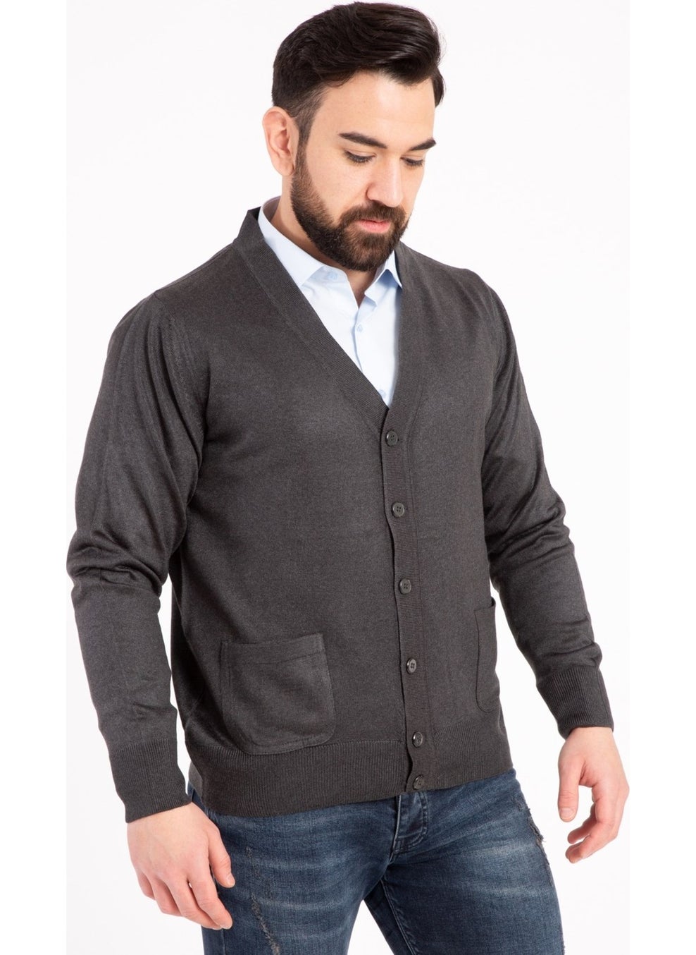 Men's Middle Age and Above Fine Wool Acrylic Knitwear Knit Buttoned Father's Cardigan 5100