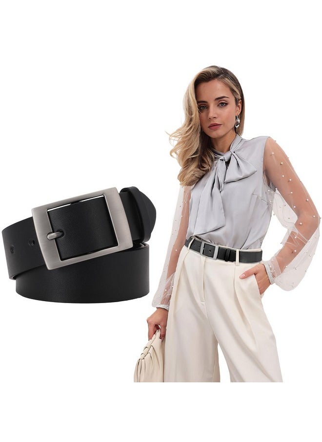 Fashion Womens Faux Leather Belts Waist Belt With Pin Buckle For Jeans Pants,Black,1.5