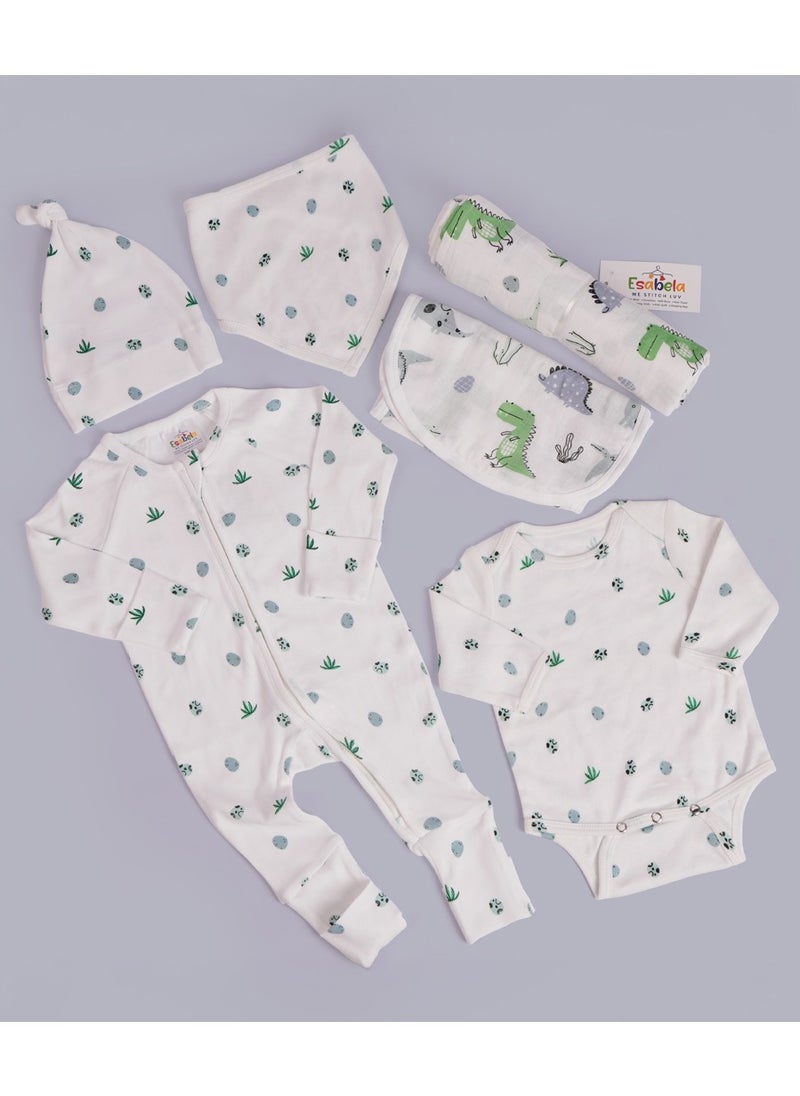 Unisex Baby Sleepsuit & Bodysuit Set Soft Cotton Baby Bodysuit Cozy, Breathable, and Gentle on Skin, Swaddle/Sleep Suit/Body Suit/Burp Cloth/Cap/Bib for New Born Infant Size Age 0+ Months