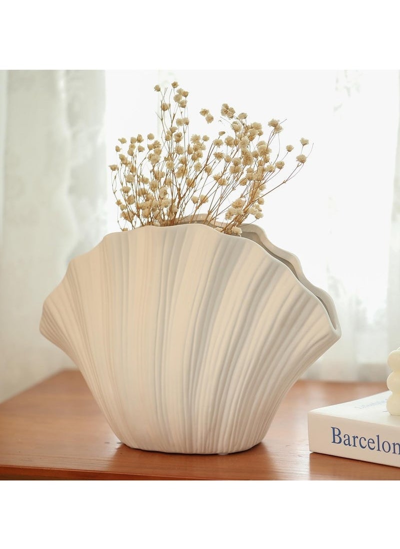 Nordic Shell-Shaped Vase for Living Room Decor, Ceramic Vases for Modern Home Decor, Unique Vase for Farmhouse Decor, Aesthetic Room Decor Centerpiece Table Decor,20*7.5*16cm