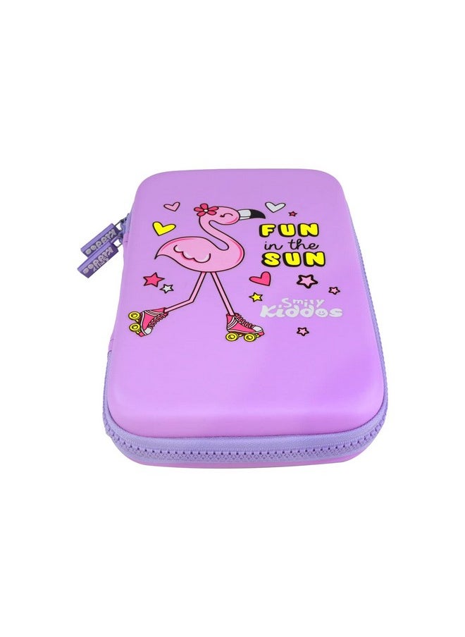 Smily Kiddos Ethylene Vinyl Acetate (Eva) Single Compartment Pencil Case Cute Large Hardtop Pencil Case Organizer School Kids Girls Women Pen Holder Pouch Multi Purpose (Fun Flamingo Theme,Purple)