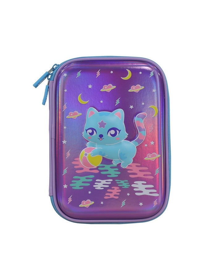 Smily Kiddos Single Compartment V2 Kitty Theme Purple Hardtop Pencil Case with Compartments - Kids Large Capacity School Supply Organizer Students Stationery Box - Girls Boys Pen Pouch, Purple