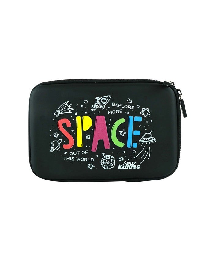 Smily Kiddos Single Compartment Pencil Case Stylish Cute Large Capacity Hardtop EVA Pencil Case Organizer School Kids Girls Women Pen Holder Pouch Multi Purpose| Space Theme | Black