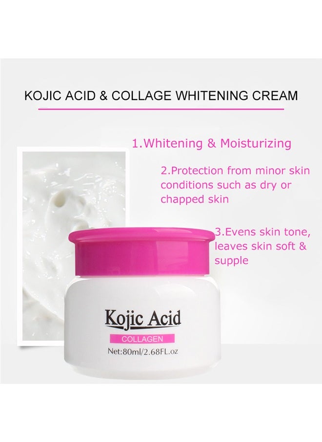 Kojic Acid Face Whitening Cream, Moisturizing Hydrate and Nourish the Skin, Lightweight Non-Greasy Deep Penetration Anti-Aging，Spots Or Acne Scars In A Effective Way, 80ml/2.68 FL.oz