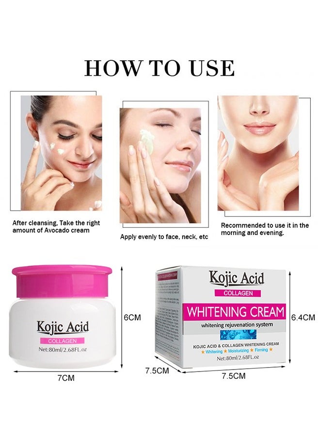 Kojic Acid Face Whitening Cream, Moisturizing Hydrate and Nourish the Skin, Lightweight Non-Greasy Deep Penetration Anti-Aging，Spots Or Acne Scars In A Effective Way, 80ml/2.68 FL.oz