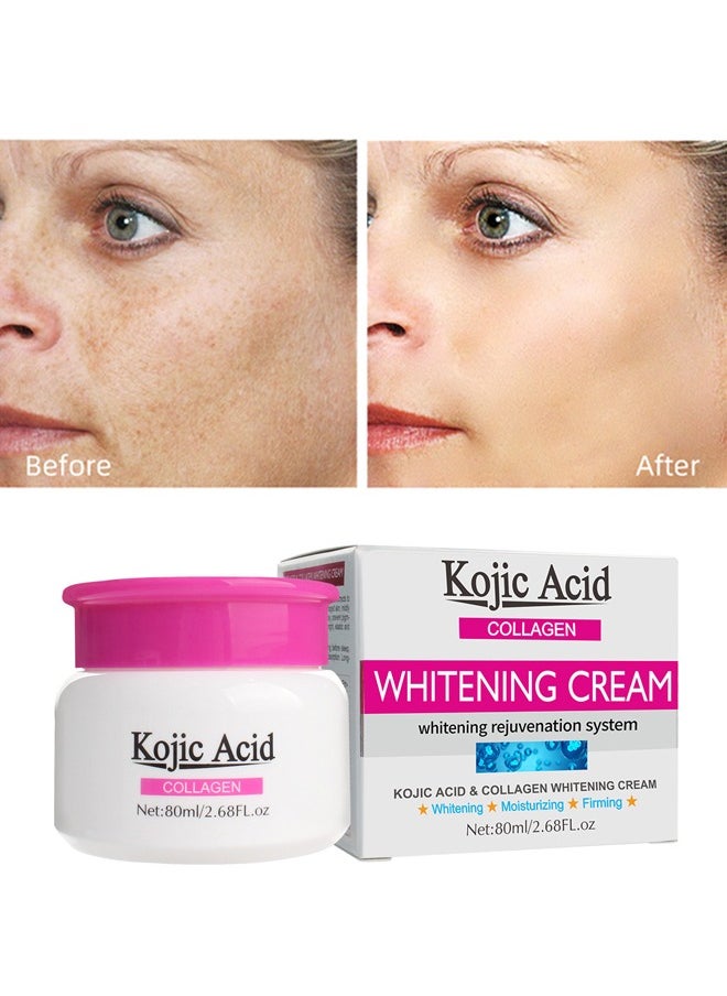 Kojic Acid Face Whitening Cream, Moisturizing Hydrate and Nourish the Skin, Lightweight Non-Greasy Deep Penetration Anti-Aging，Spots Or Acne Scars In A Effective Way, 80ml/2.68 FL.oz