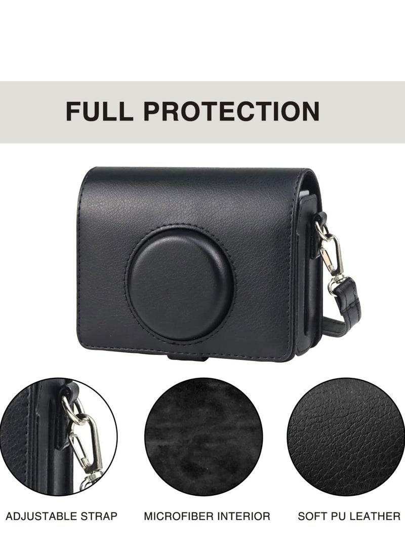 Case for Fuji Mini EVO ,Camera Case Compatible for Fuji Mini EVO Camera with Adjustable Shoulder Strap in Black Lychee Texture Horizontal Style