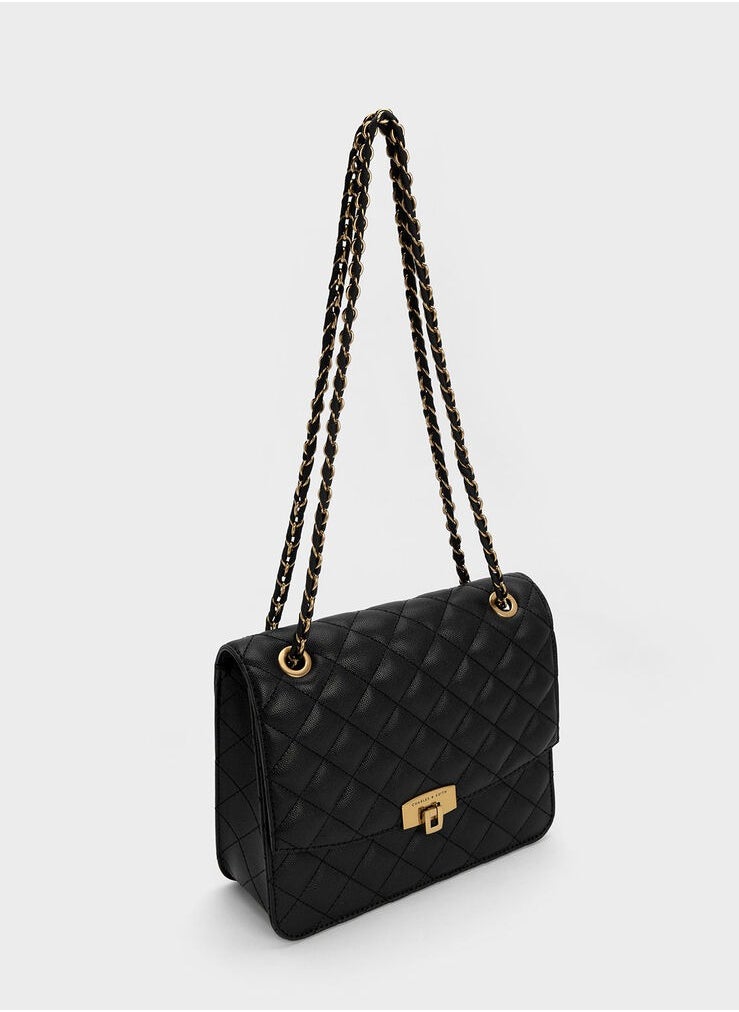 Quilted Chain Strap Bag & Shoulder Bag - Black