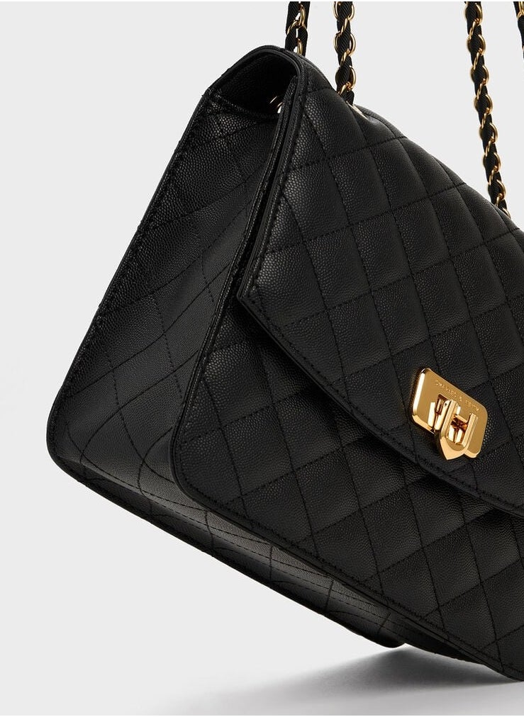 Quilted Chain Strap Bag & Shoulder Bag - Black