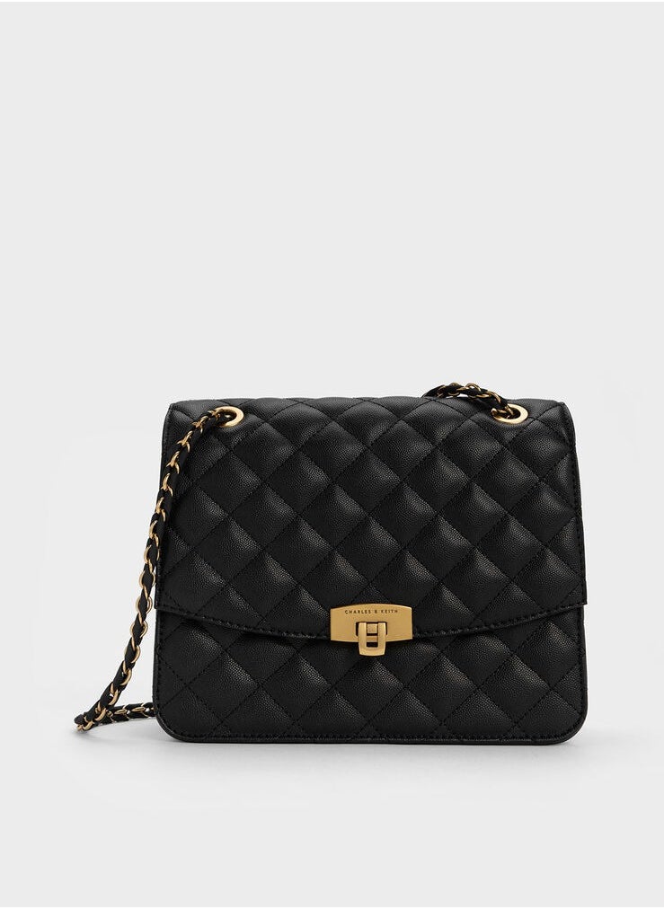 Quilted Chain Strap Bag & Shoulder Bag - Black