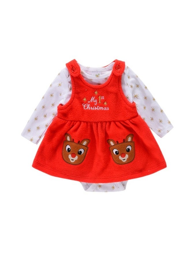 Bambimici Jumpskirt Set Bodysuit Christmas Print - Red