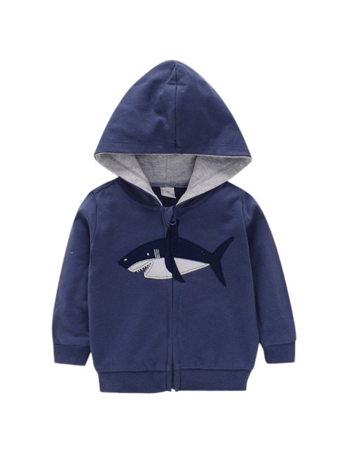 Bambimici Shark Print Hoodie - Dark Blue