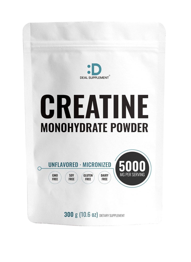 Creatine Monohydrate Powder 300 Grams (60 Servings), Unflavored | Pure | Micronized Creatine Powder, 5000mg(5g) Per Serving, 2 Month Supply, Vegan | Keto, Non-GMO, No Filler, No Additives