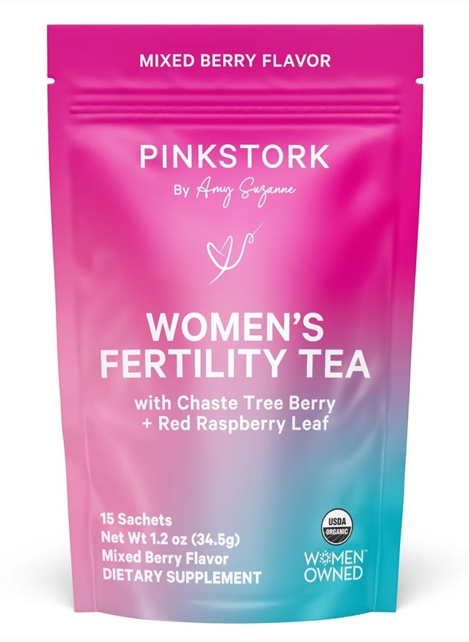 Organic Fertility Tea for Women with Chaste Tree Berries (Vitex) to Support Conception for Her - Hormone Balance with Mint and Red Raspberry Leaf, 15 Sachets