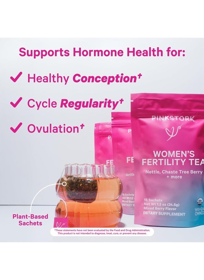 Organic Fertility Tea for Women with Chaste Tree Berries (Vitex) to Support Conception for Her - Hormone Balance with Mint and Red Raspberry Leaf, 15 Sachets