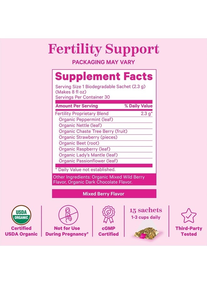 Organic Fertility Tea for Women with Chaste Tree Berries (Vitex) to Support Conception for Her - Hormone Balance with Mint and Red Raspberry Leaf, 15 Sachets