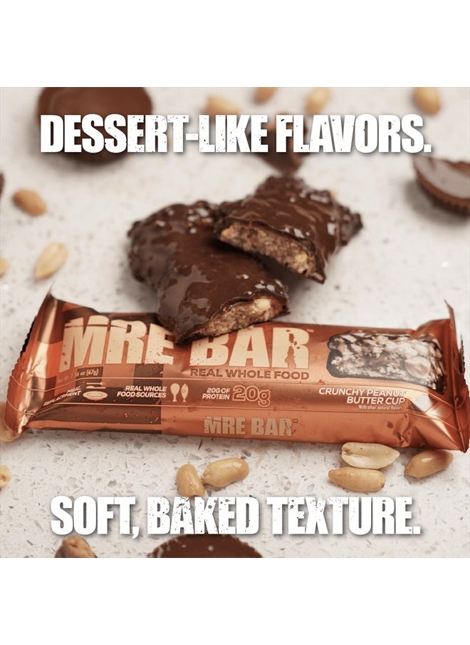 MRE Protein Bar, Crunchy Peanut Butter Cup - Contains MCT Oil + 20g of Whole Food Protein - Easily Digestible, Macro Balanced Low Sugar Meal Replacement Bar (12 Bars)