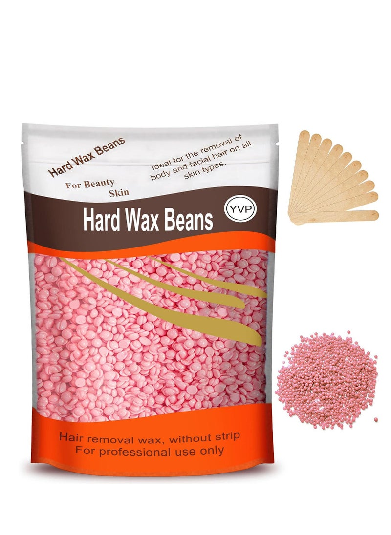 Hard Wax for Hair Removal Rose Pink Wax Beads for Sensitive Skin and Brazilian Waxing 10 point 5 Ounce bag with 10pcs Wax Sticks