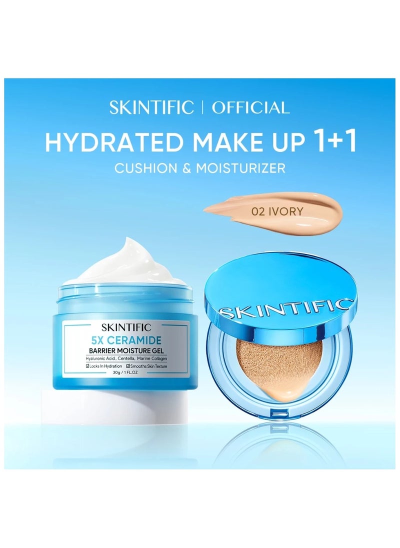 SKINTIFIC Complete Set: 5X Ceramide Hydration 30g with Velvet Matte Cushion Foundation 02 Ivory 11ml - Full Coverage and All-Day Skin Protection