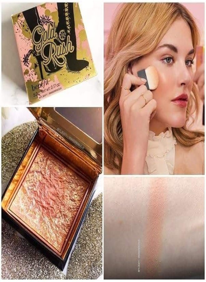 Benefit Mini Gold Rush Blush – Warm Golden-Nectar Powder Blush with Subtle Shimmer for a Radiant Glow, Compact Travel-Friendly Size (2.5g)