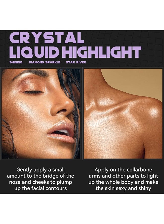 Crystal Liquid Highlight Glow，Liquid Highlighter Makeup，Face Highlighter Bronzer Makeup Stick, Natural Glossy Finish, Lightweight Blendable Silky Smooth Cream Face Illuminator, Perfectly Blends Into Foundation (#03Rose Gold)