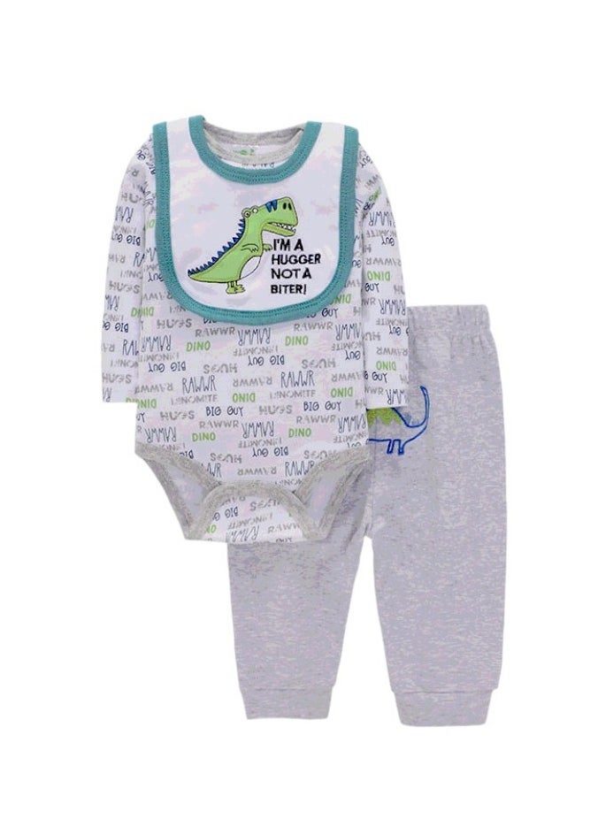 Bambimici Dinosaur Print Long Sleeve Bodysuit with Pyjama - Grey