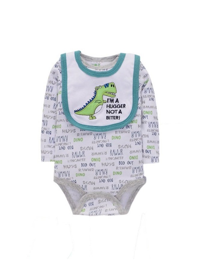 Bambimici Dinosaur Print Long Sleeve Bodysuit with Pyjama - Grey