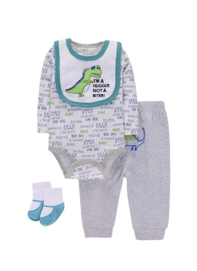 Bambimici Dinosaur Print Long Sleeve Bodysuit with Pyjama - Grey