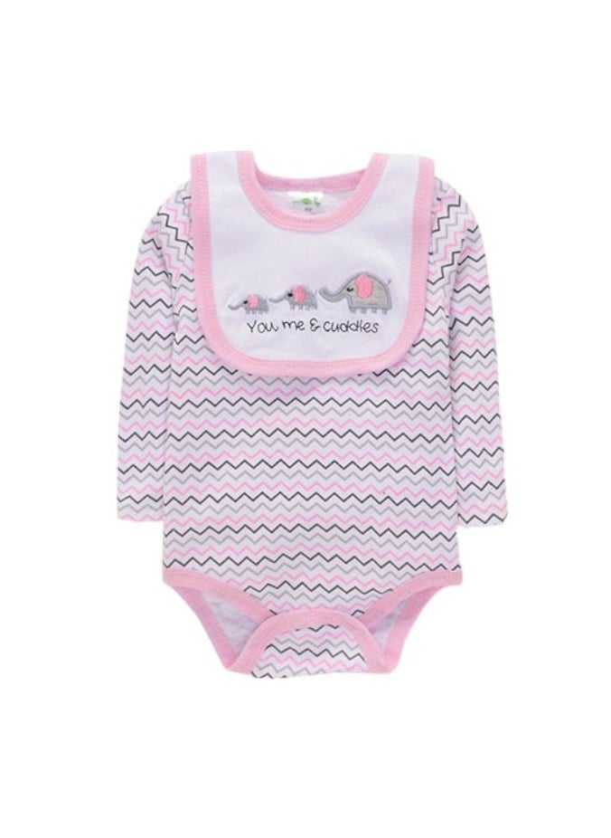 Bambimici Little Elephant Print Long Sleeve Bodysuit with Pyjama - Baby Pink