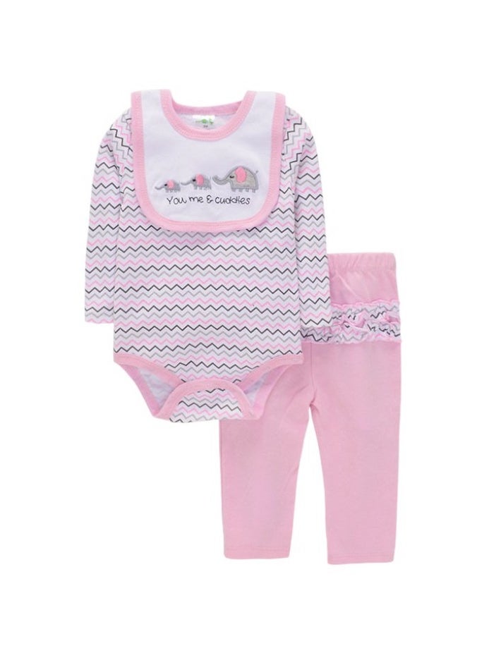 Bambimici Little Elephant Print Long Sleeve Bodysuit with Pyjama - Baby Pink