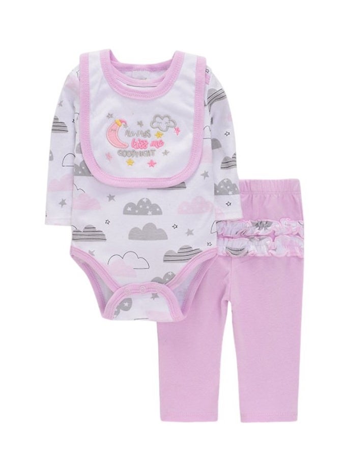 Bambimici Cloud Print Long Sleeve Bodysuit with Pyjama - Purple