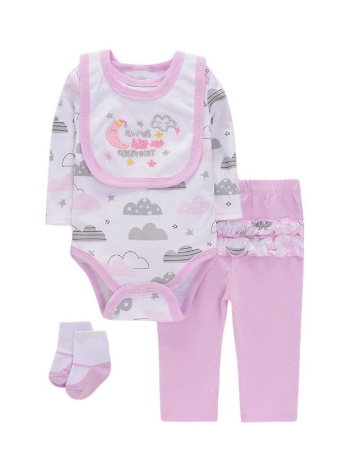 Bambimici Cloud Print Long Sleeve Bodysuit with Pyjama - Purple