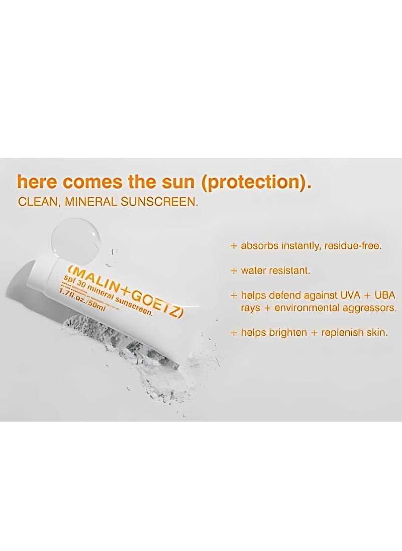 Malin + Goetz SPF 30 Mineral Sunscreen, 1.7 fl. oz. – Hydrating Mineral Sunscreen for Anti-Aging, Sunscreen Moisturizer, Sunscreen for Face & Body, Lightweight Lotion with SPF