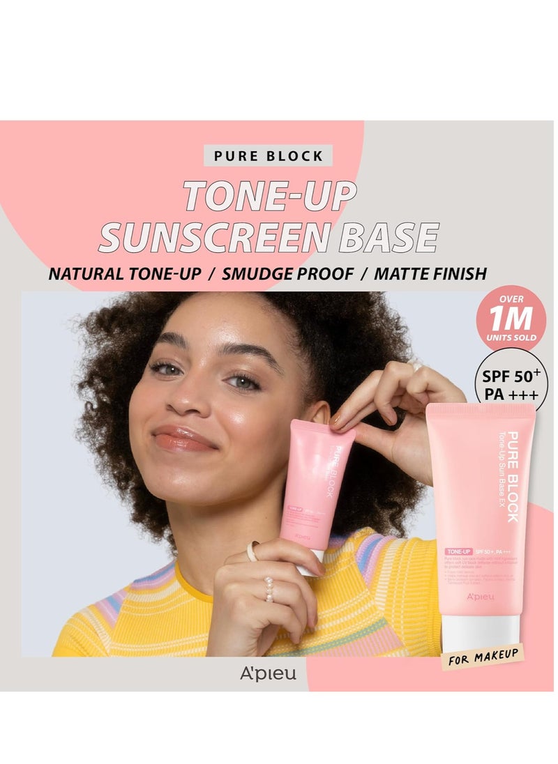 A'PIEU Pure Block Tone Up Sunscreen Base SPF50+/PA+++ 50ml | Tone-Up Reef Safe Korean Sunscreen for Makeup Base