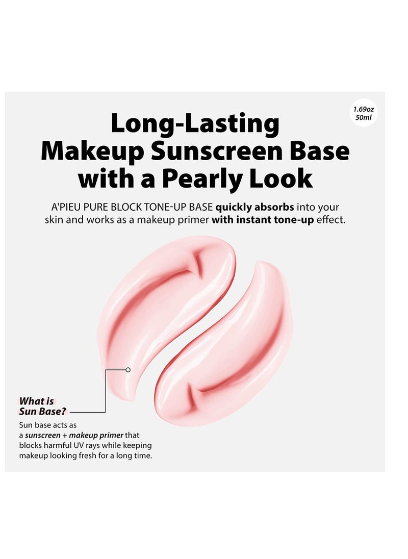 A'PIEU Pure Block Tone Up Sunscreen Base SPF50+/PA+++ 50ml | Tone-Up Reef Safe Korean Sunscreen for Makeup Base