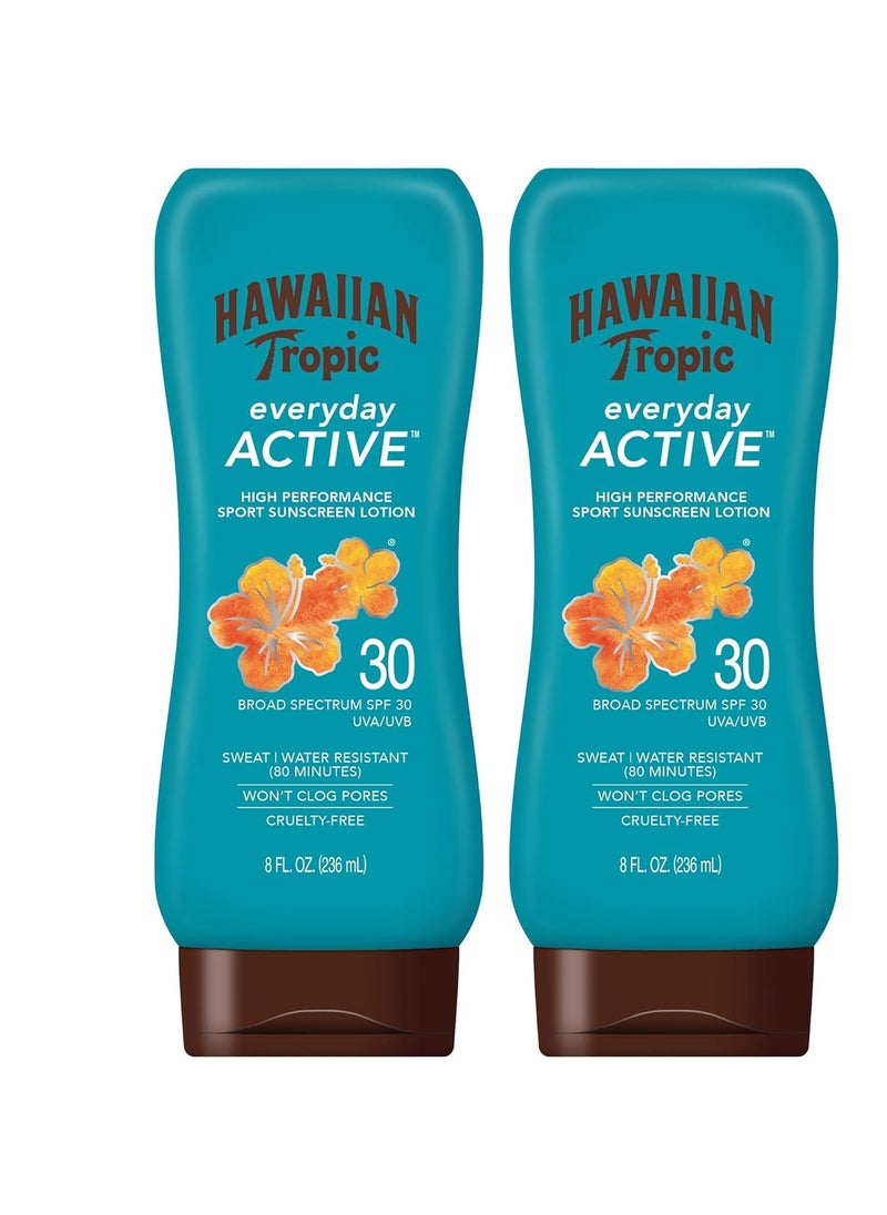 Hawaiian Tropic Everyday Active Lotion Sunscreen SPF 30, 8oz Twin Pack | Hawaiian Tropic Sunscreen SPF 30, Sunblock, Oxybenzone Free Sunscreen, Broad Spectrum Sunscreen Pack, 8oz each