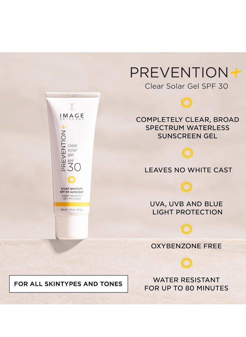 IMAGE Skincare, PREVENTION+ Clear Solar Gel SPF 30 Sunscreen, Broad Spectrum, Transparent Weightless Finish and No White Cast, Perfect Travel Size, 1.5 oz