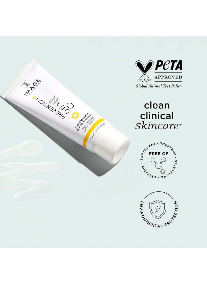 IMAGE Skincare, PREVENTION+ Clear Solar Gel SPF 30 Sunscreen, Broad Spectrum, Transparent Weightless Finish and No White Cast, Perfect Travel Size, 1.5 oz