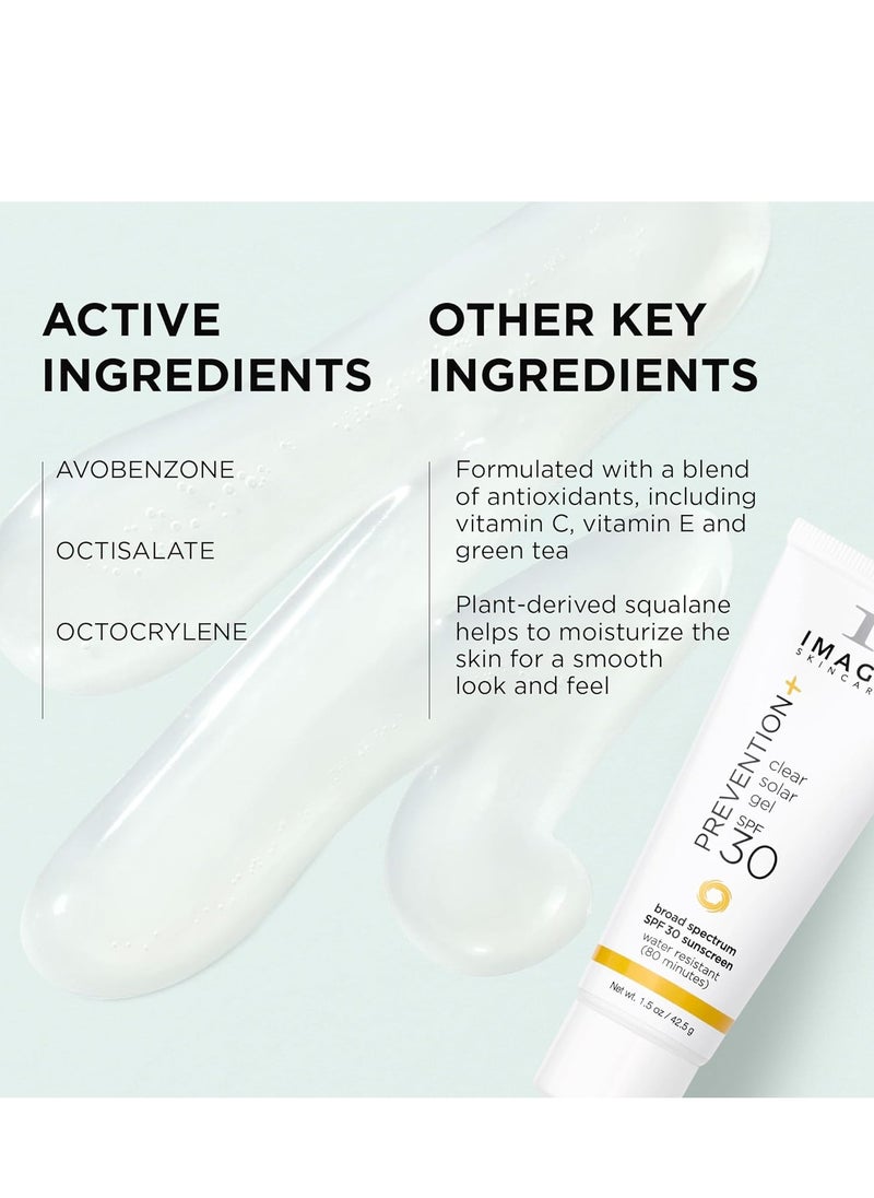 IMAGE Skincare, PREVENTION+ Clear Solar Gel SPF 30 Sunscreen, Broad Spectrum, Transparent Weightless Finish and No White Cast, Perfect Travel Size, 1.5 oz