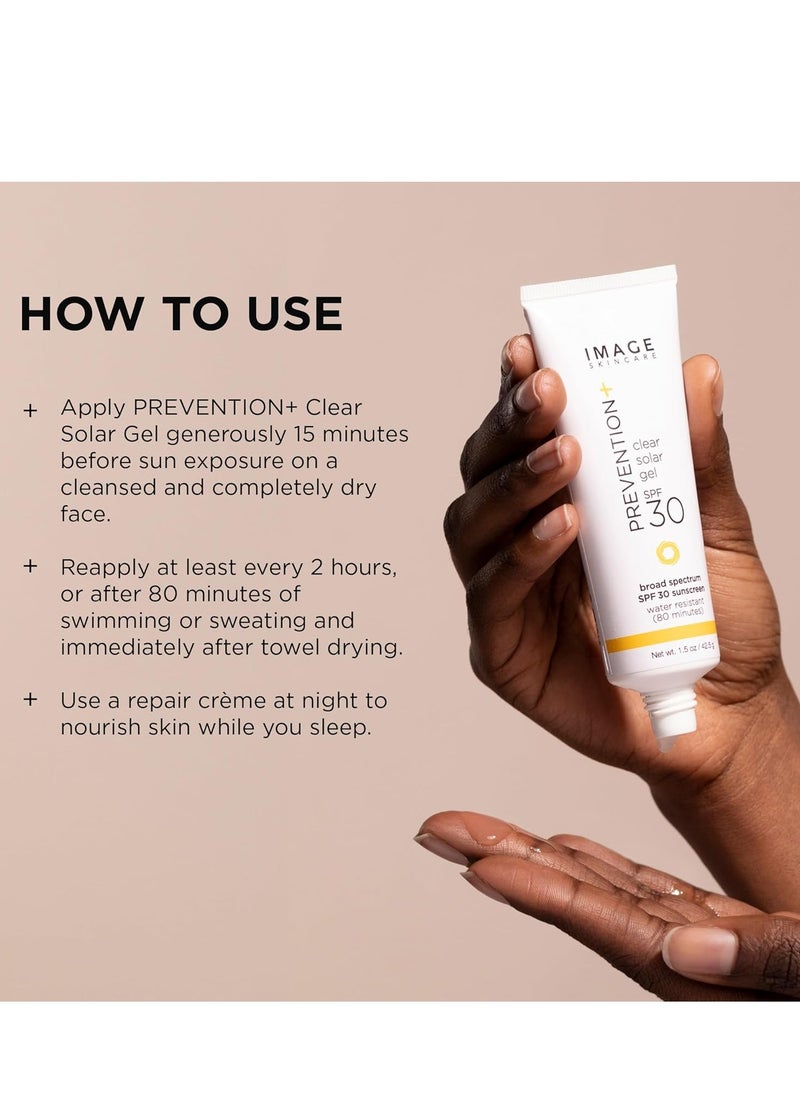 IMAGE Skincare, PREVENTION+ Clear Solar Gel SPF 30 Sunscreen, Broad Spectrum, Transparent Weightless Finish and No White Cast, Perfect Travel Size, 1.5 oz