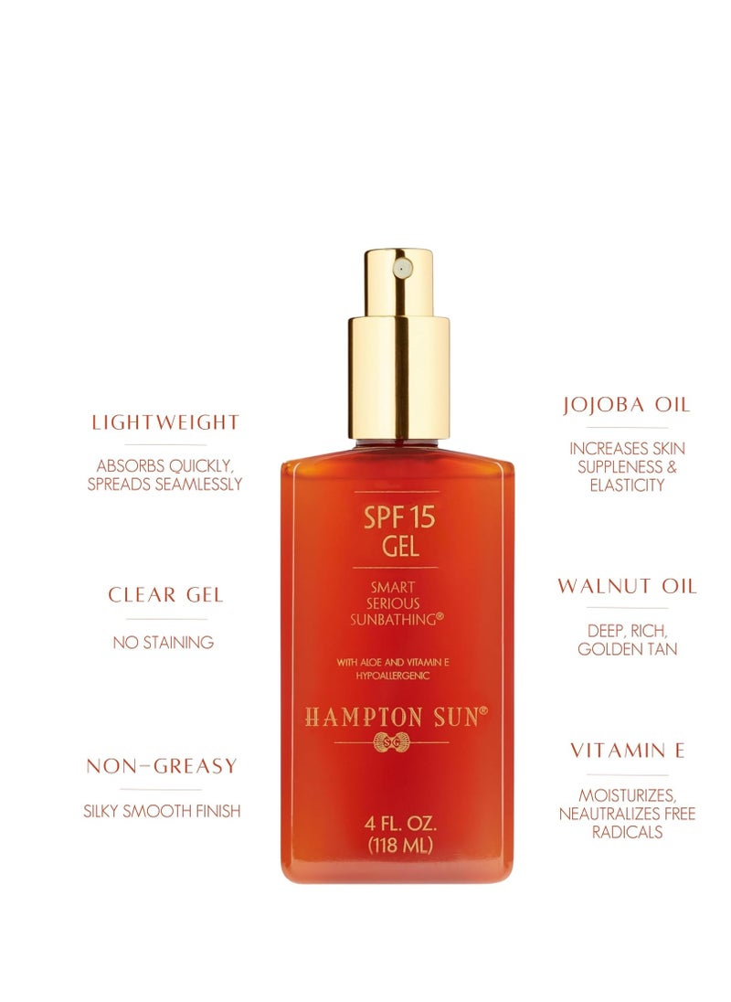 Hampton Sun SPF 15 Classic Sun Gel Ultra-Hydrating Luxury Sunscreen Gel Anti-Aging Antioxidant Blend of Jojoba Oil, Vitamin E + Aloe Vera Silky, Lightweight Finish Broad Spectrum UVA/UVB