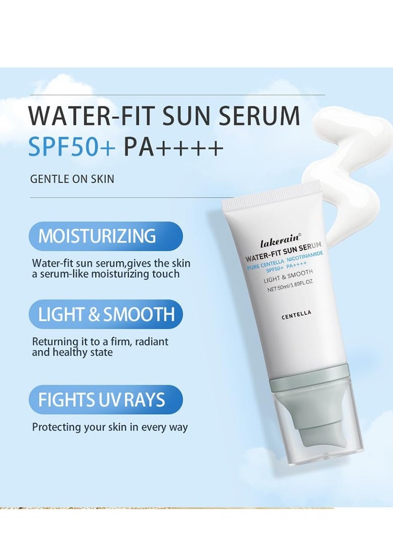 2 Pcs Centella Sunscreen, Madagascar Moisturizing Non-Sticky SPF50 Water-Fit Sun Serum for All Skin.