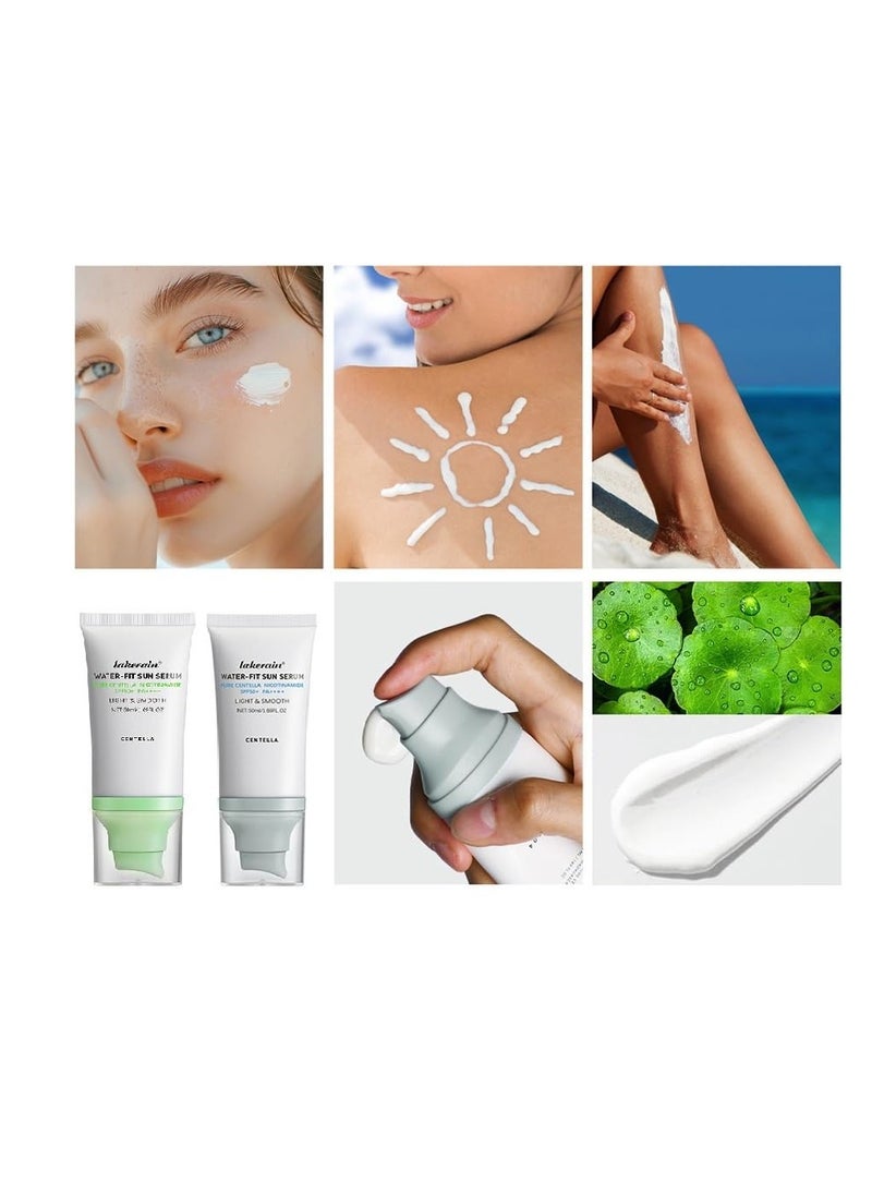 2 Pcs Centella Sunscreen, Madagascar Moisturizing Non-Sticky SPF50 Water-Fit Sun Serum for All Skin.