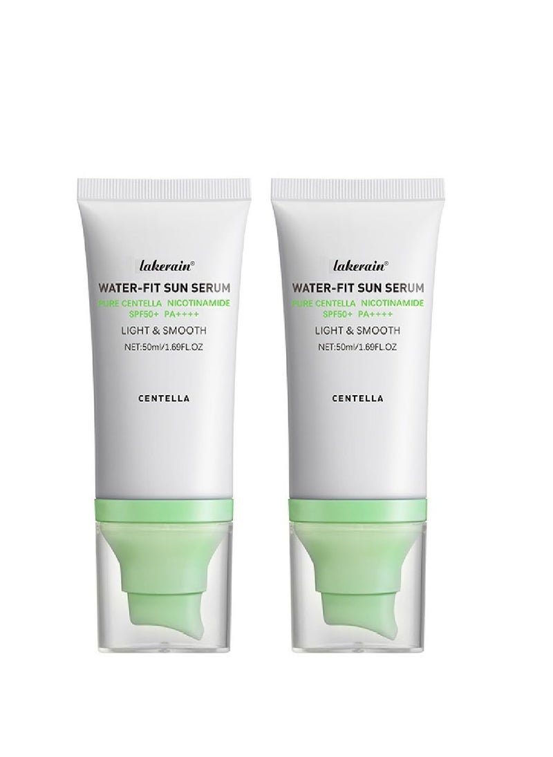 2 Pcs Centella Sunscreen, Madagascar Moisturizing Non-Sticky SPF50 Water-Fit Sun Serum for All Skin.