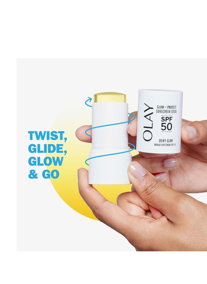 Olay Glow & Protect SPF 50 Face Sunscreen Stick, Fragrance Free, 0.5 OZ (14 G), Dewy Finish Sunscreen Stick with SPF 50 Broad Spectrum Sunblock for All Skin Types