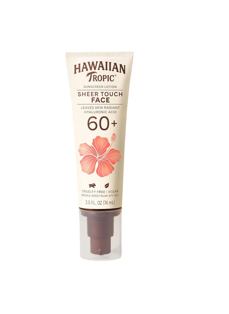 Hawaiian Tropic Sheer Touch Face Sunscreen Lotion SPF 60, 2.5oz | Sunscreen for Face, Hawaiian Tropic Sunscreen, Travel Size Sunscreen Face, Facial Sunscreen, Face Sunblock, 2.5oz