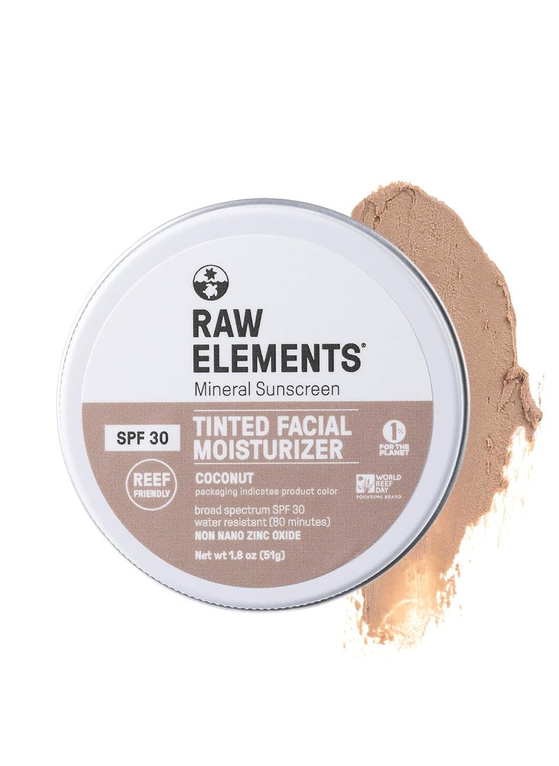 Raw Element Ultra-Moisturizing Tinted Face Cream, Non Toxic Mineral Face Sunscreen, Daily Tinted Moisturizer, Non-Nano Zinc Oxide, Reef Friendly, All Ages, SPF 30, 1.8 oz, Coconut, Pack of 1