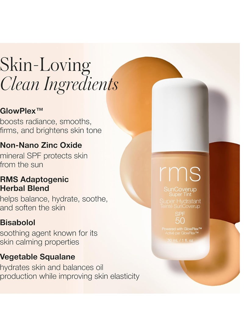 RMS Beauty SunCoverup Super Tint Broad Spectrum SPF 50 Sunscreen - Skin Tint Non Nano Zinc Oxide Mineral Sunscreen, Glowy Tinted Moisturizer with SPF